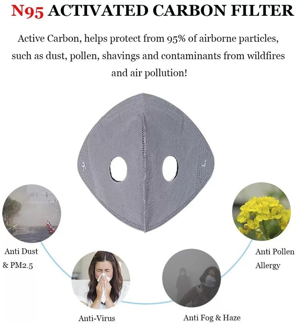 Face Mask With Active Carbon Filter Breathing Valves Reusable Cycling Sport Mesh