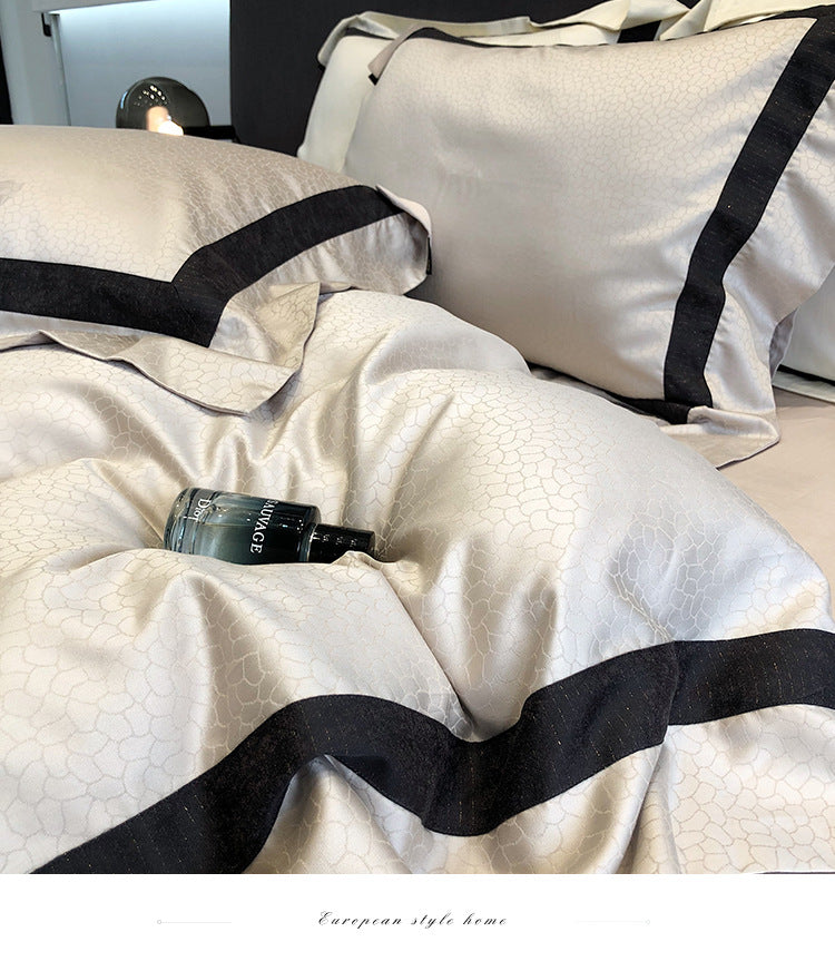 High-end Minimalist Tencel Cotton Vintage Active Printing Home Textile Bedding Four-piece Set
