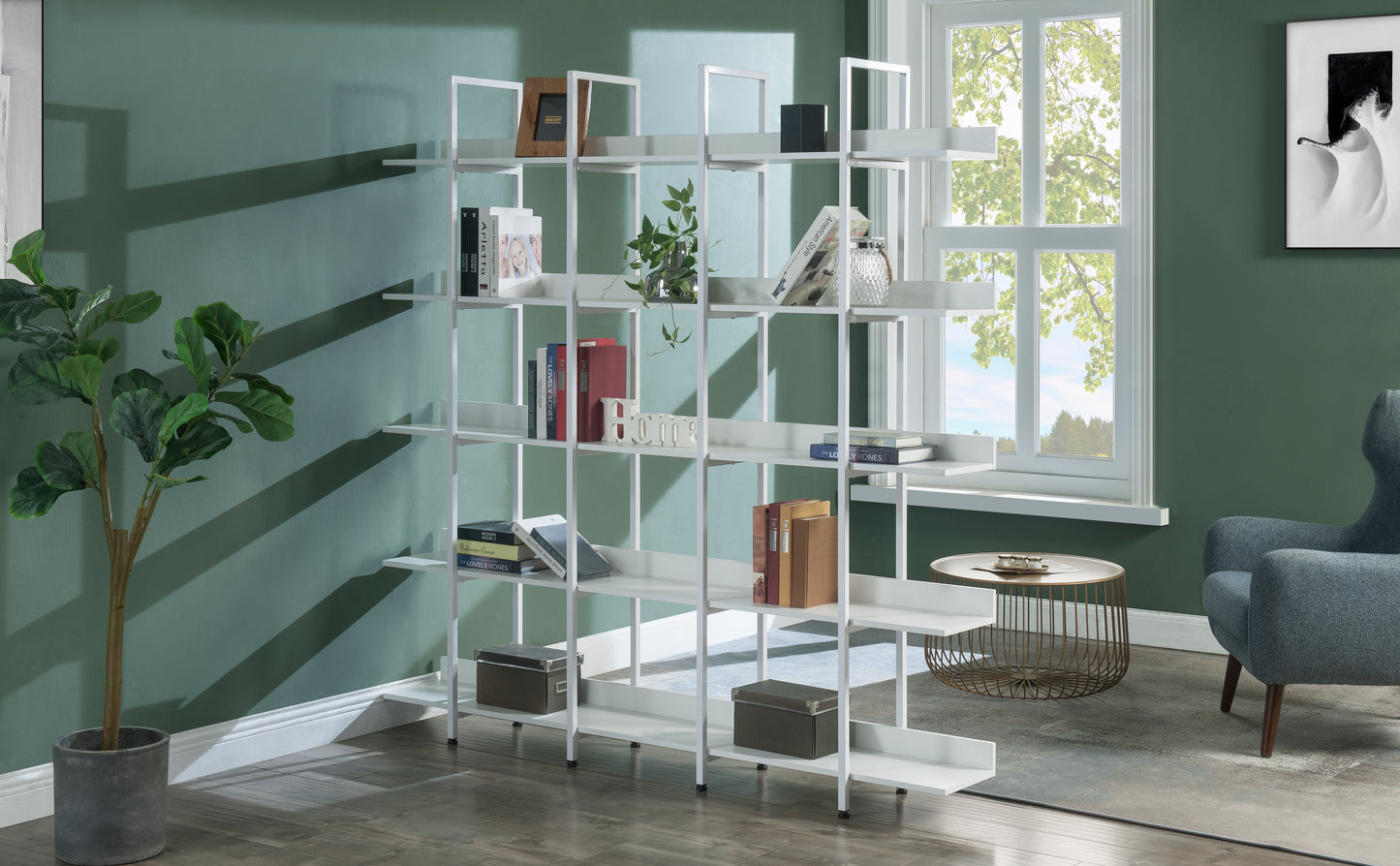 5 Tier Bookcase Home Office Open Bookshelf, Vintage Industrial Style Shelf With Metal Frame, MDF Board  Old Sku WF286176AAK N725P247766W