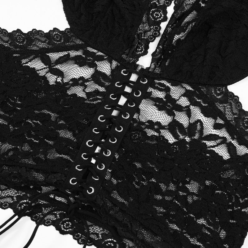 All-match Lace Beauty Back Halter Underwear Dress Suit