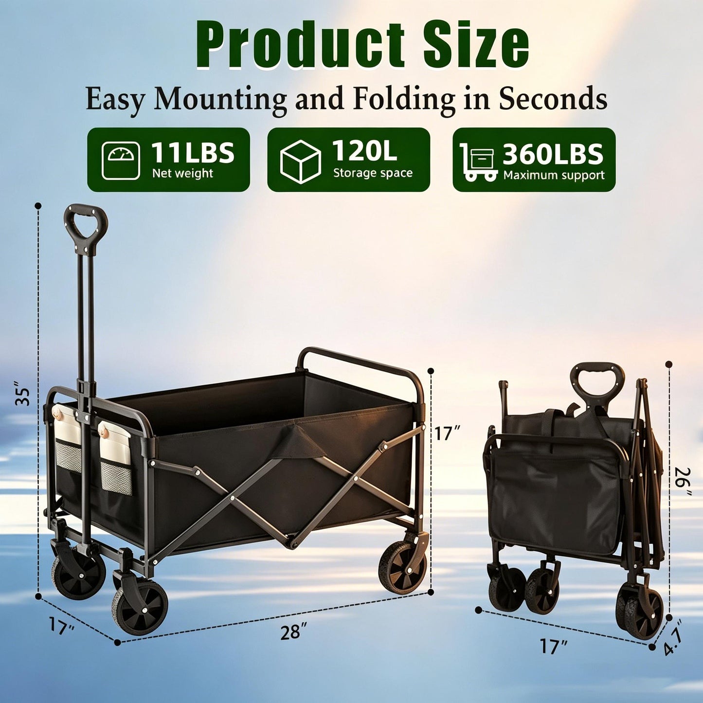 Multifunctional Folding Handcart, Portable And Foldable Outdoor Camping Vehicle, Suitable For Various Scenarios Such As Picnics, Beach Outings, Shopping, Gardening, And Carrying Groceries.
