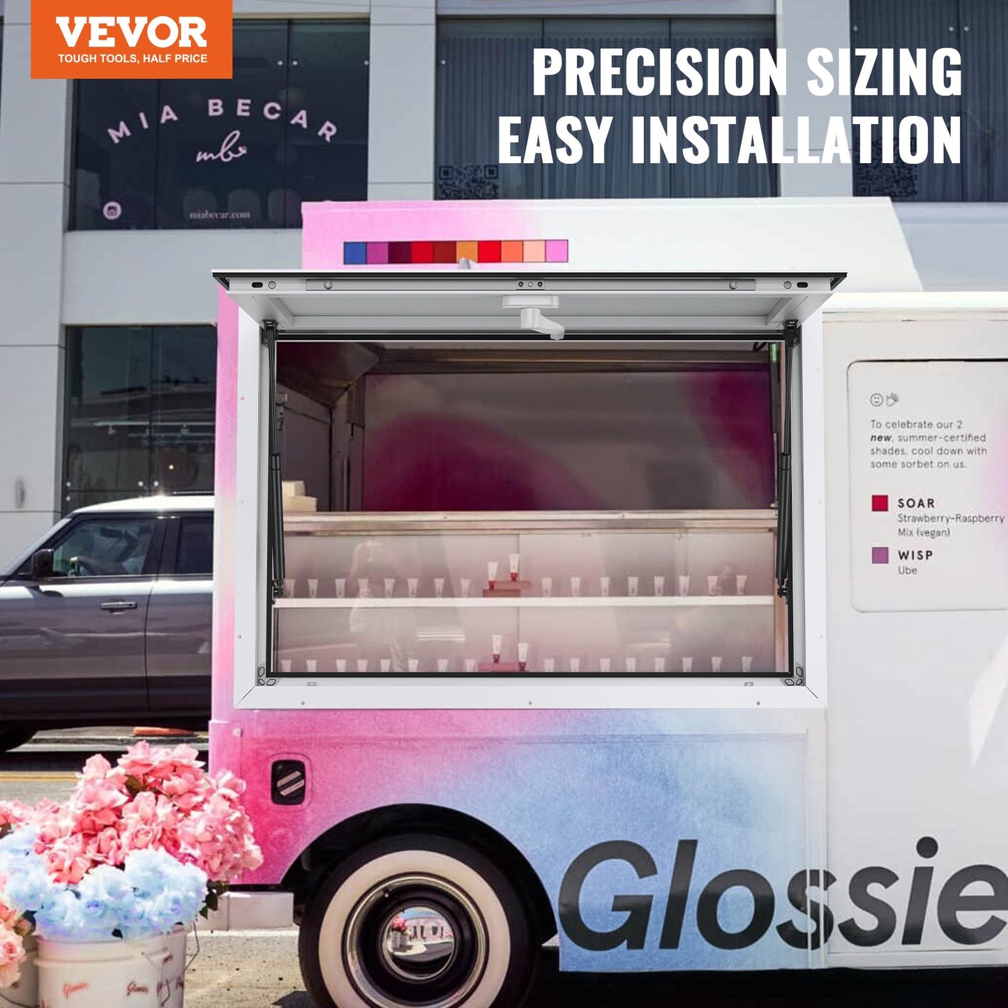 Concession Window For Food Truck, 36"x24" Aluminum Alloy Food Truck Service Window, Up To 85 Degrees Stand Serving Window With Awning Door & Drag Hook,  For Food Trucks Concession Trailers