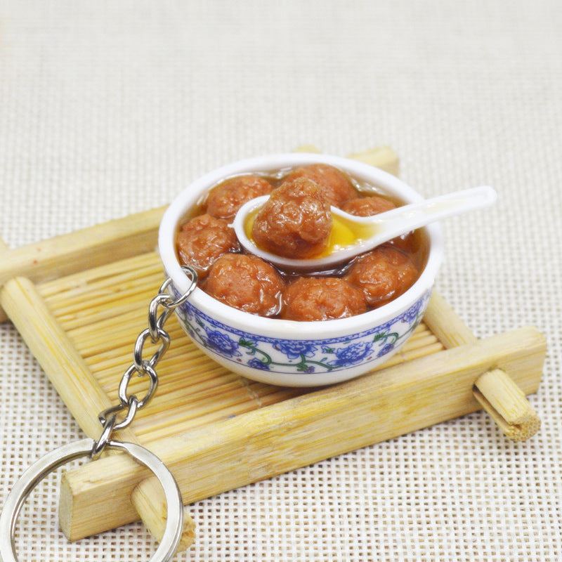 Artificial Food Pendant PVC Egg Noodle Keychain