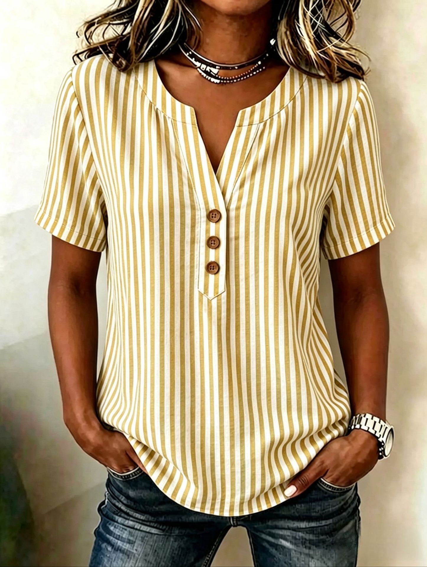 Simple And Chic Striped Short-sleeve Fashion Shirt