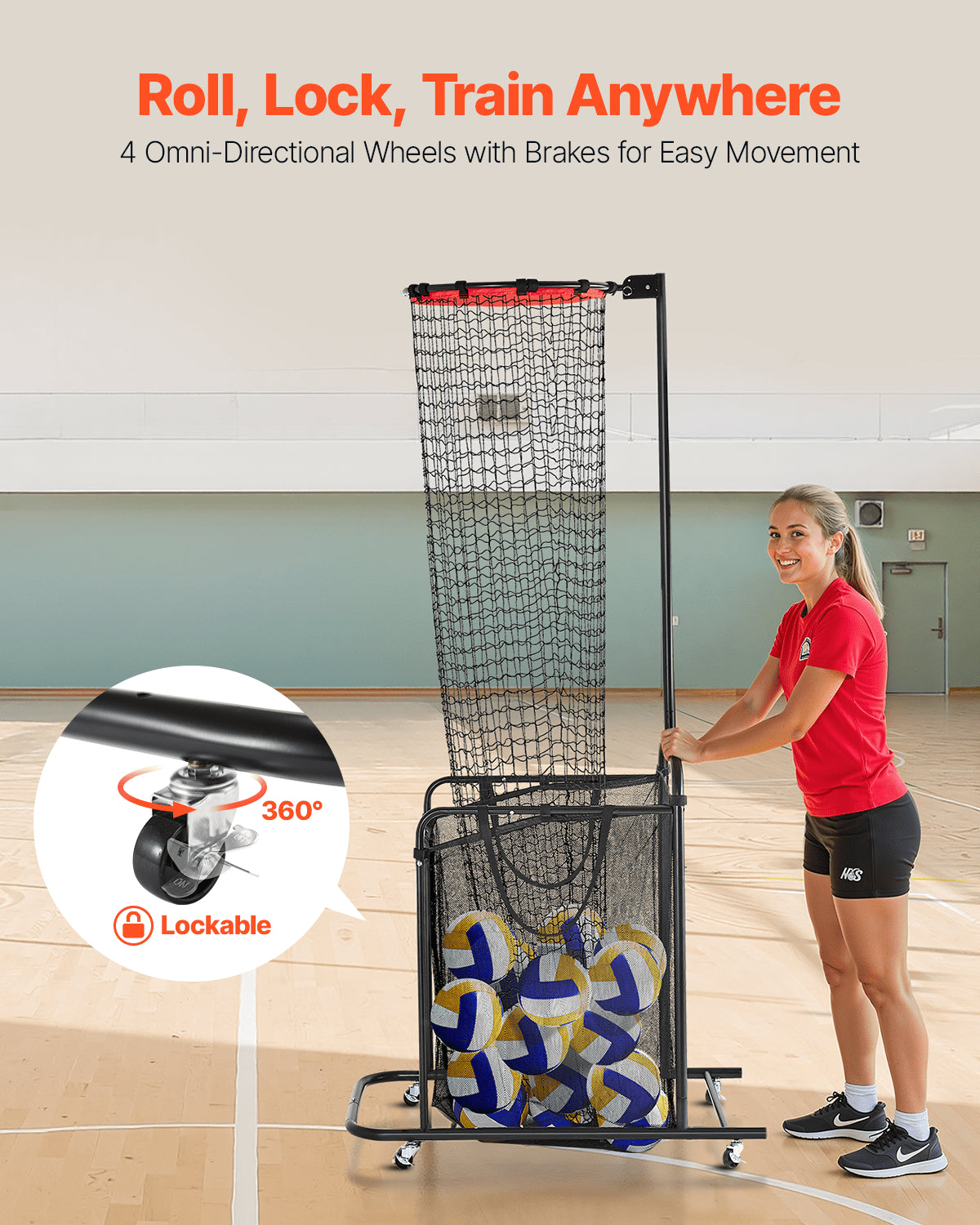 Volleyball Setter Training Equipment, Angle And Height Adjustable Volleyball Trainer, Portable Practice Net With Cart, Wheels, Carrying Bag, Indoor Outdoor Target Net For Serving Spiking Setting