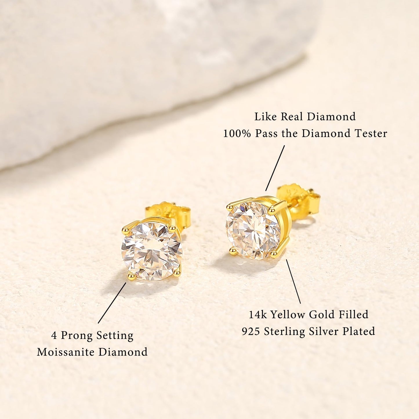 Moissanite Stud Earrings For Women 14k Gold Plated And 925 Sterling Silver Plated Earrings 1,2,3ct Moissanite Earrings Jewelry Gifts For Women Men