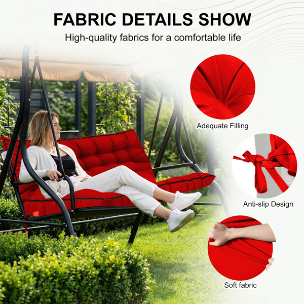 Outdoor Swing Cushions 55 Inch,Waterproof 4in  Thick Porch Swing Cushion Replacement With Backrest And Ties,Comfortable 2-3 Seat Pation Swing Pad For Backyard,Garden,Lawn,Outdoor Furniture Red