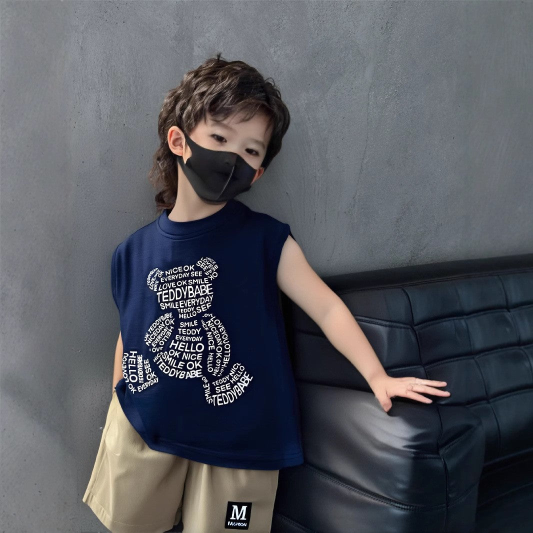 Summer Korean-style Sleeveless Boys Cartoon Letter Vest