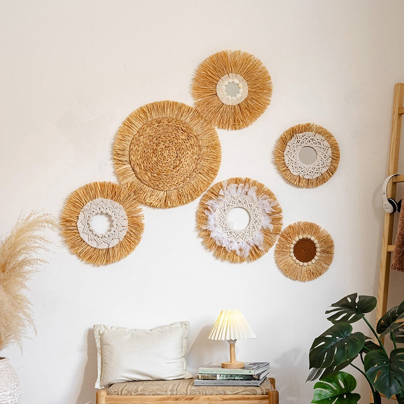 Natural Woven Raffia Decor For Bedroom Background Wall Decoration