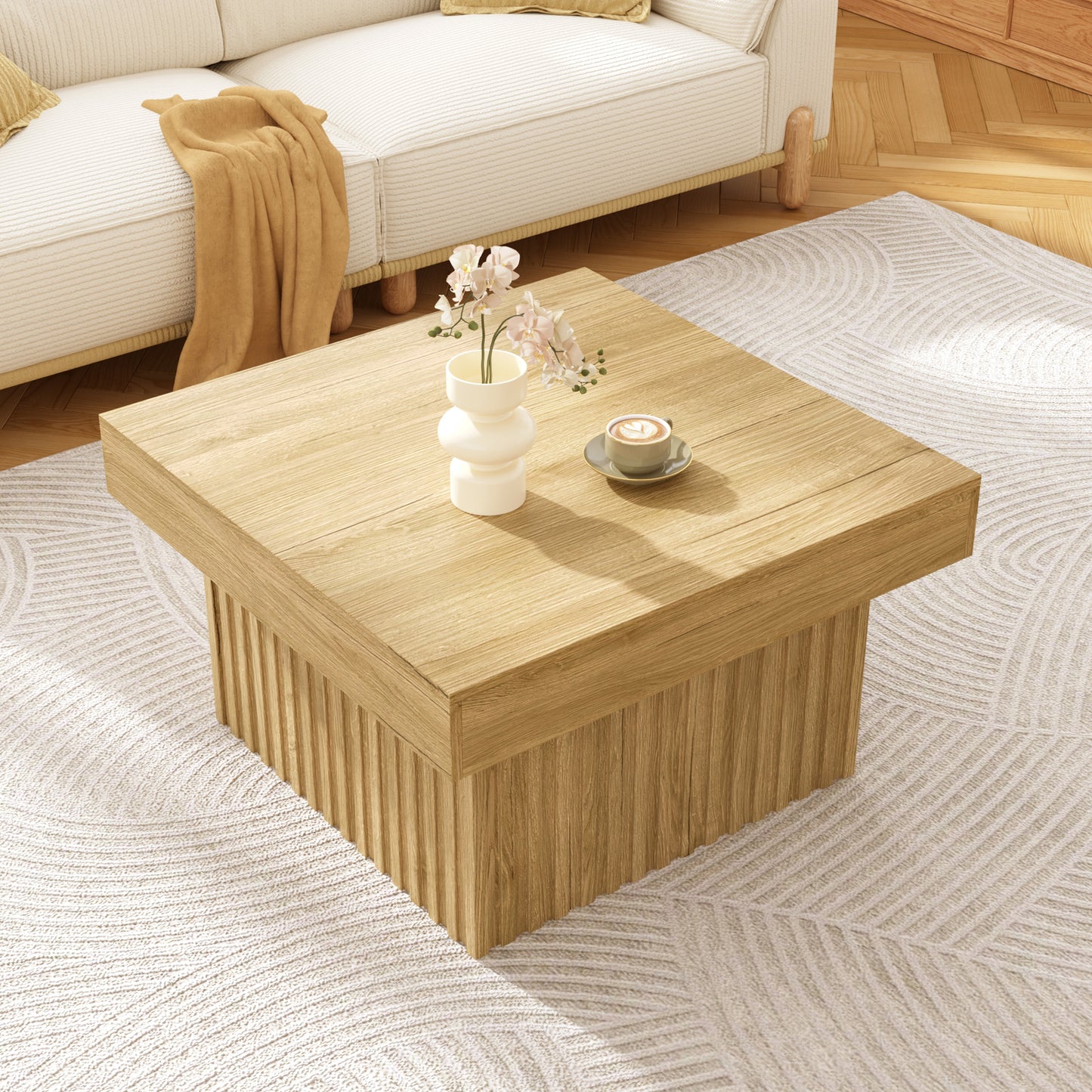 Elegant Wooden Coffee Table With PB Table Top And MDF Base  Modern Design, Sturdy And Versatile, Ideal For Living Room, Dining Room And Office  79x79x46 Cm
