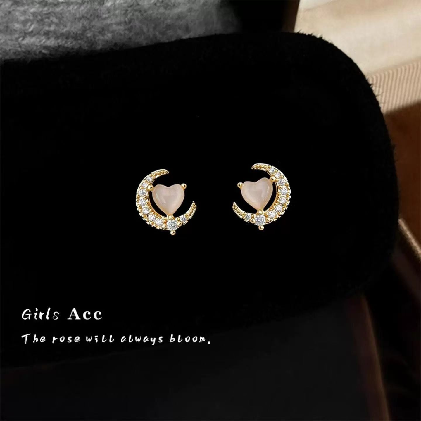 Korean Fashion Light Luxury Moon Stud Earrings For Women, Soft Sweet Fresh Style Cat's Eye Glass Stone Elegant Ear Jewelry