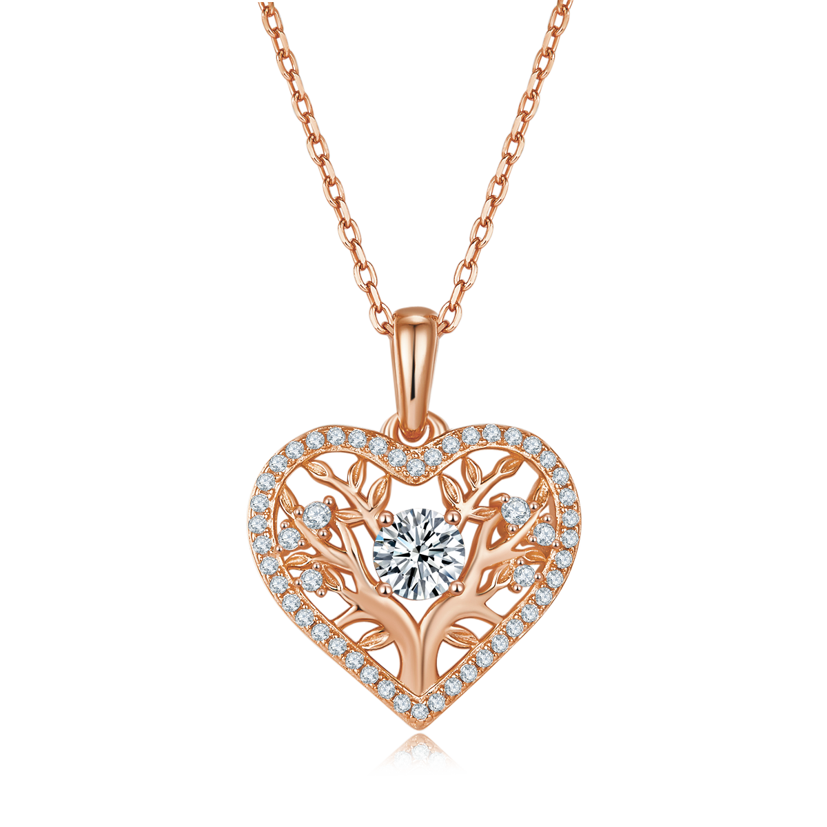 4.4g S925 Sterling Silver Tree Of Life Heart Necklace  5mm Center Stone With 42 Moissanite Pendant, GRA Certified, Platinum Plated Romantic Jewelry Gift Box Set