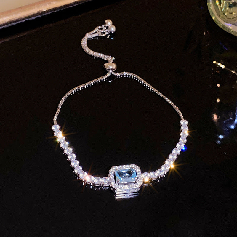 Frosted Blue Zircon Bracelet Ins Style Korean Chic  Bangle Elegant Luxury Fashion Hand Jewelry
