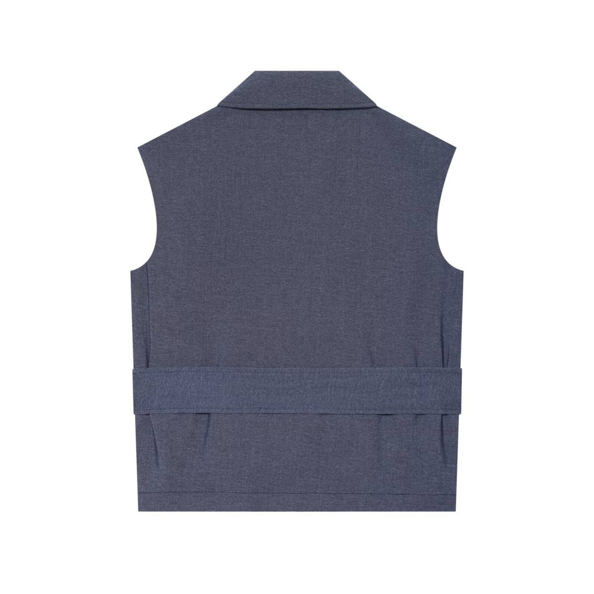 Summer New Sleeveless Lapel Vest With Belt And Double-breasted Design