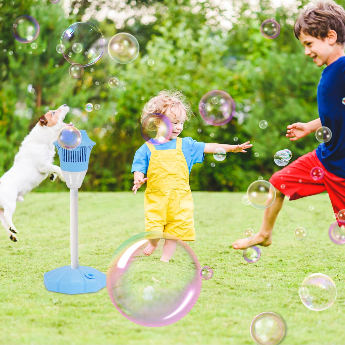 1Pc 3 In 1 Standing Bubble Machine With Colorful Lights And Music Rechargeable Bubble Maker Stand With 2 Modes 3 Adjustable Height For Party Wedding Indoor Outdoor Occasions Pets Kids Aged 3 Above