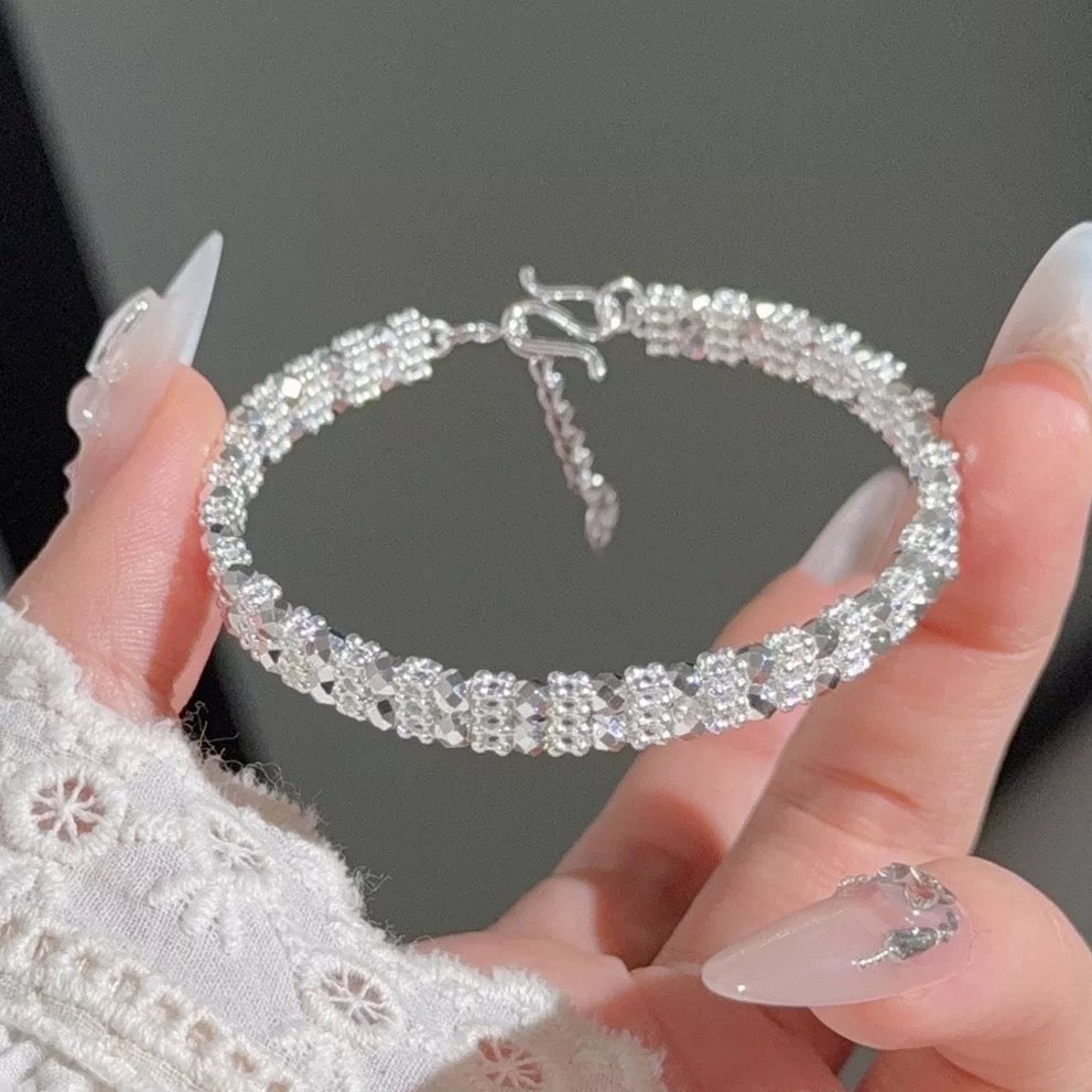 999 Sterling Silver Bracelet, Sparkling Laser Bead Bangle, Open Cuff Bracelet, Luxury Jewelry For Women, Daily Wear Silver Bracelet, Valentine's Day Gift For Her, Minimalist Silver Jewelry, High Quali