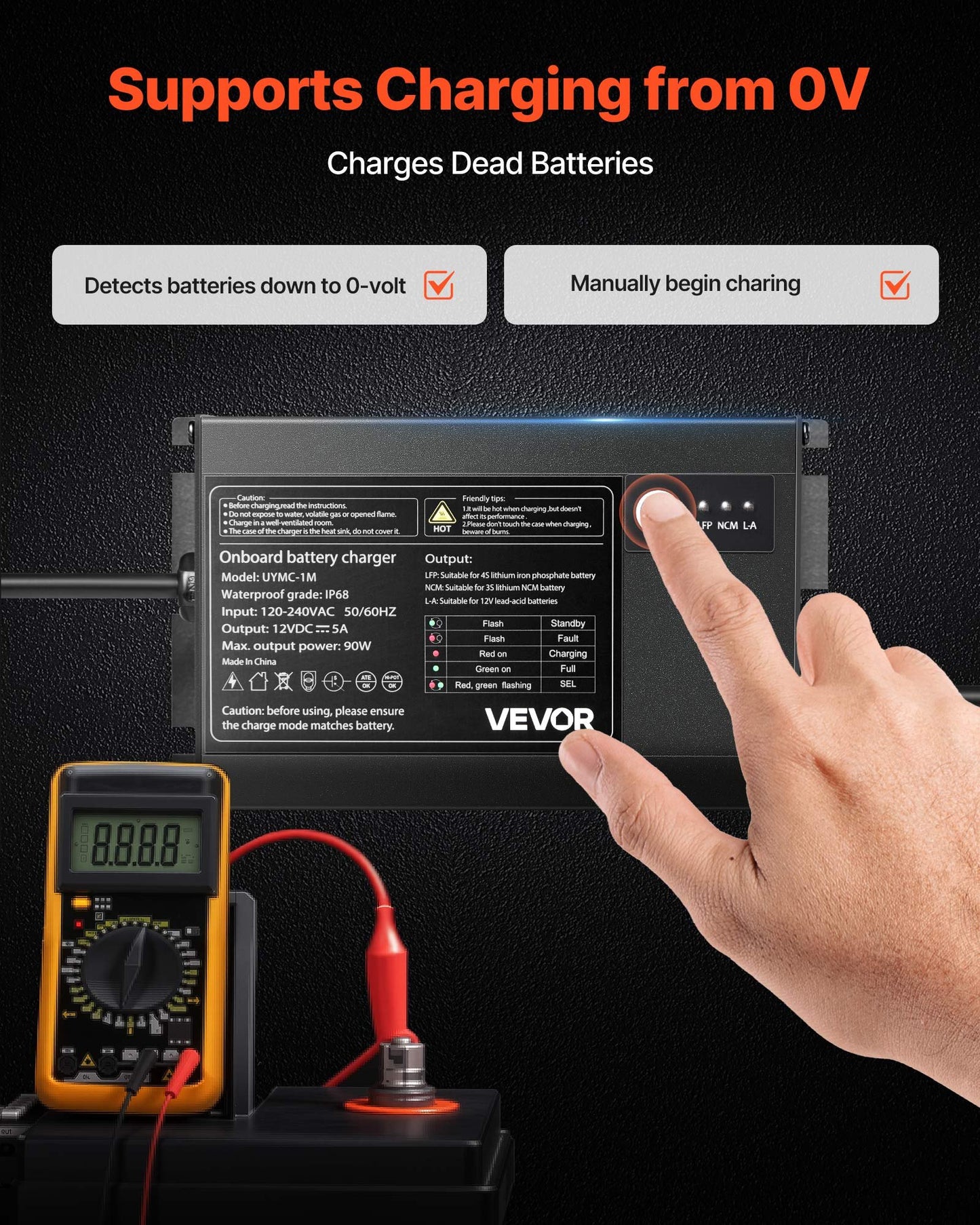1-Bank 5A 12V Smart Marine Battery Charger Onboard IP68 Waterproof Boat RV Yacht
