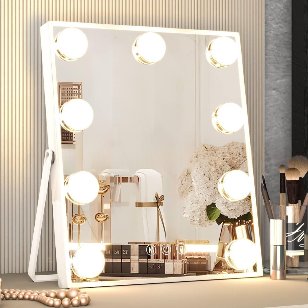 Three-Color 9-Light LED Makeup Mirror With Bulb Design