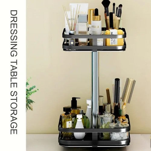 Square Rotating Kitchen Storage Spice Organiser Rack Pantry Bathroom Black 2 Tiers