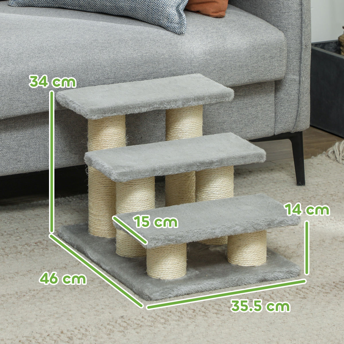 PawHut Pet Stairs 3-step Pet Ladder Cat Dog Stairs Climb Ladder Cat Tree, Grey