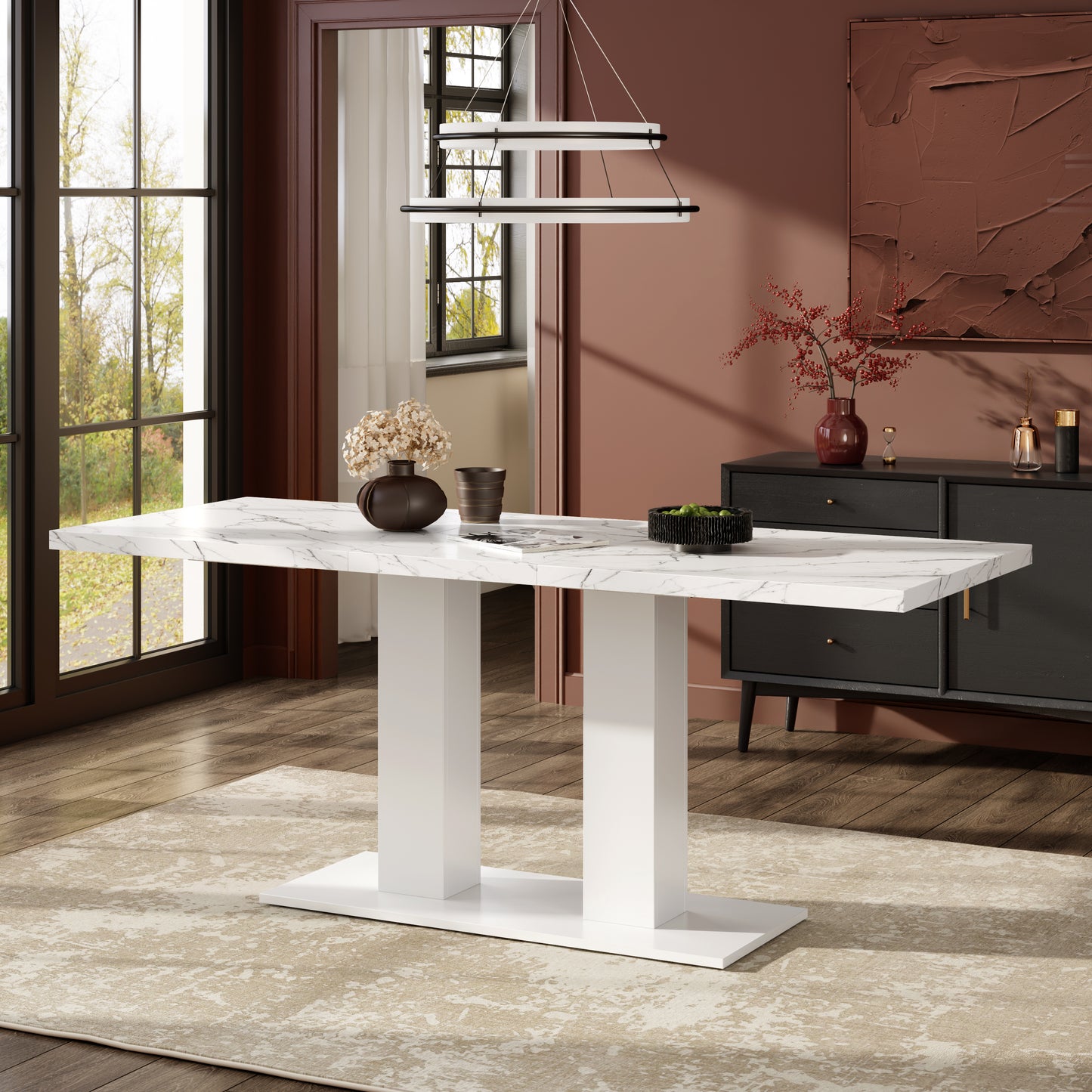 Extendable Dining Table, 140 180x70 Cm, Suitable For 6-8 People, Rectangular Shape, Thickened Table Top, Simple Style, Table For Dining Room, Kitchen, Living Room, White
