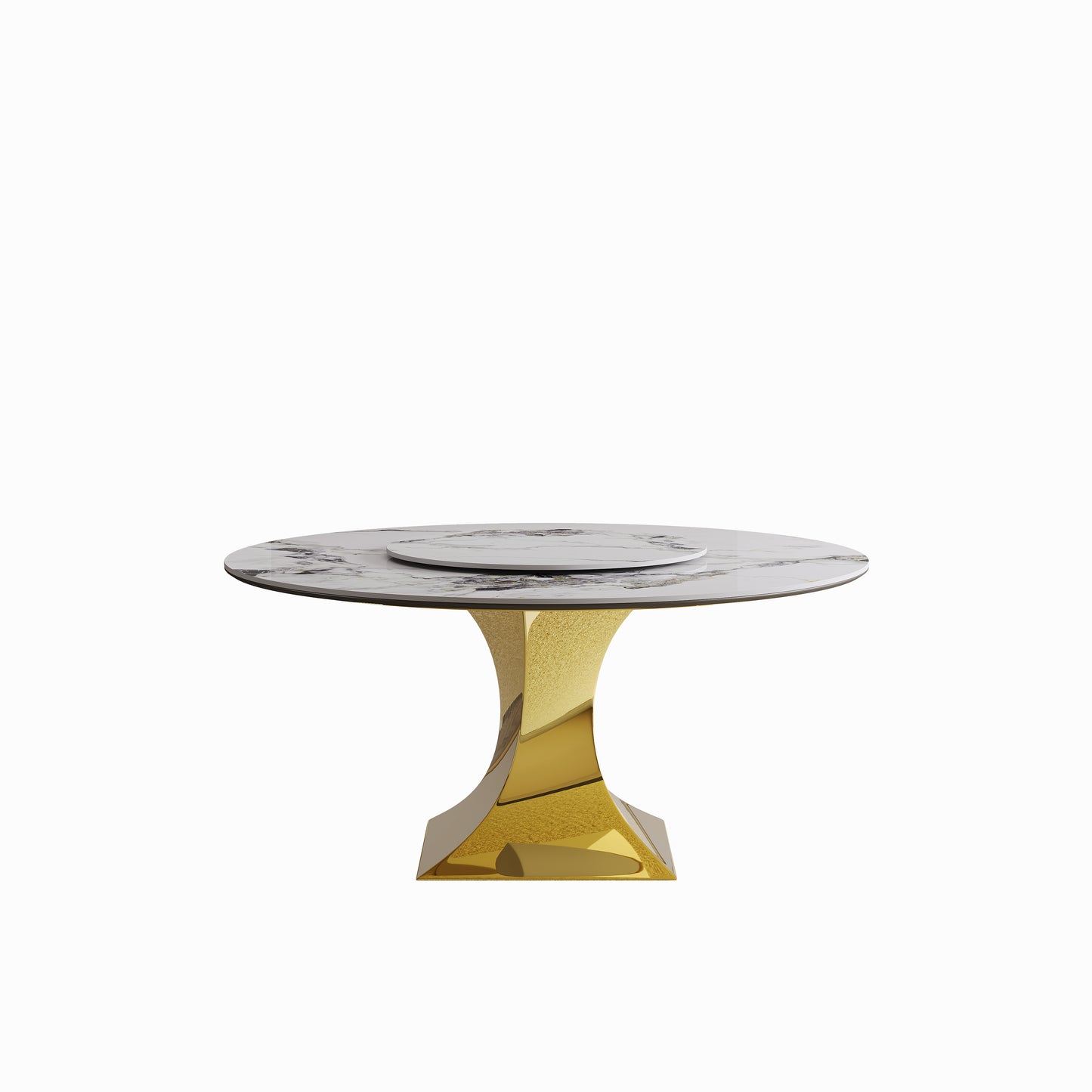 59 Round Sintered Stone Dining Table Set With Gold Stainless Steel Hourglass Base  - Modern Luxury Marble-Look Kitchen Table For 4-6 People  Scratch & Heat Resistant Surface-Only Table