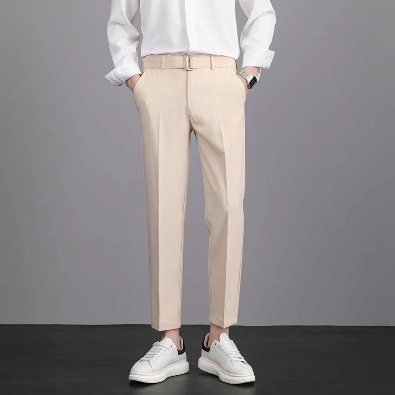 Mens Casual Korean-Style Trendy Wrinkle-Resistant Straight-Tailored Pants