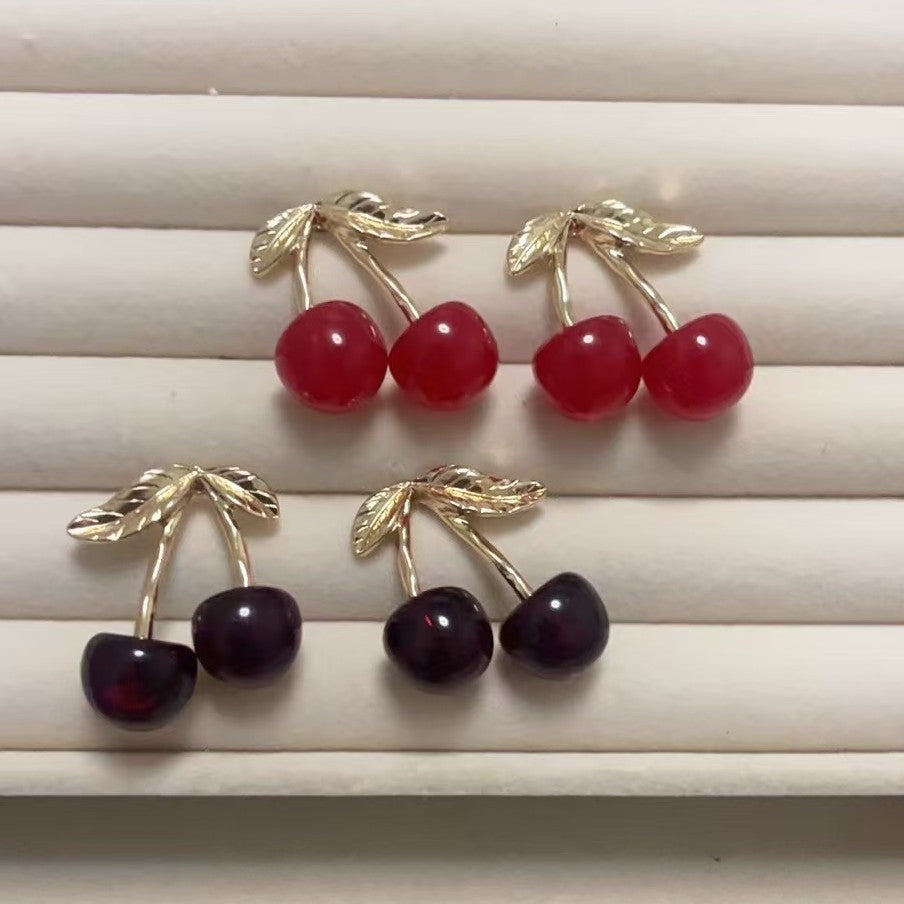 Korean Internet Celebrity New Red Cherry Earrings Niche