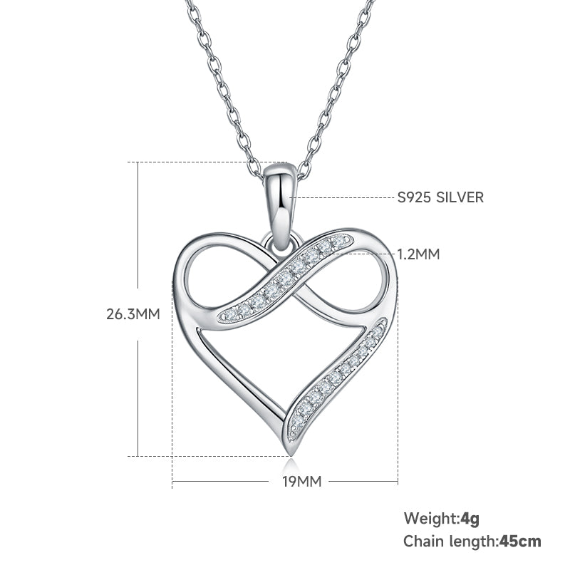 4g S925 Sterling Silver Moissanite Infinity Heart Necklace 45cm 19 Stone Pendant With GRA Certificate, Platinum Plated Romantic Jewelry Gift Box Set For Women