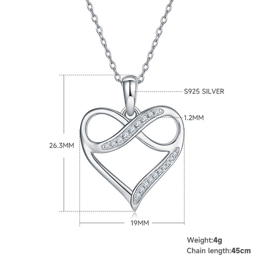 4g S925 Sterling Silver Moissanite Infinity Heart Necklace 45cm 19 Stone Pendant With GRA Certificate, Platinum Plated Romantic Jewelry Gift Box Set For Women