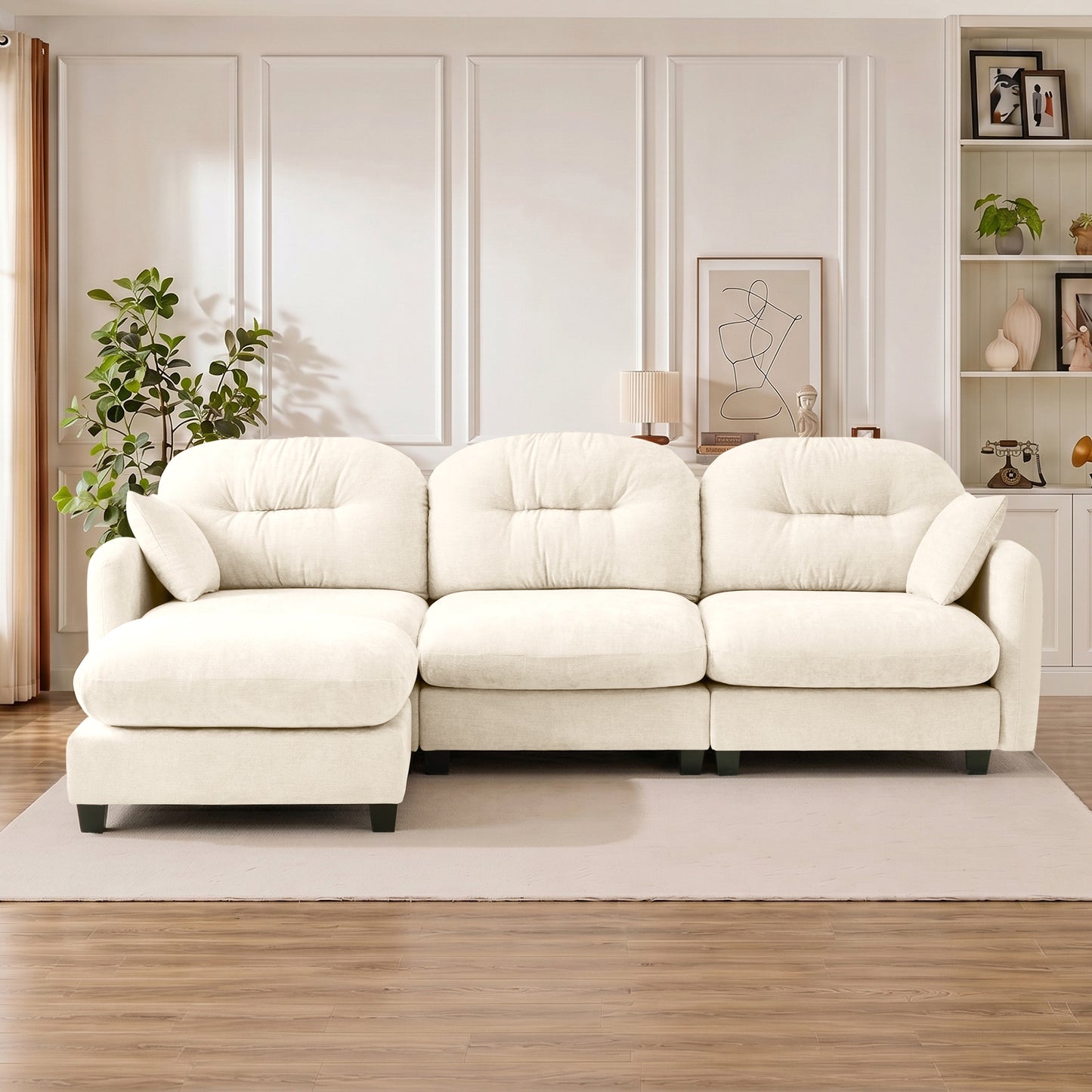Modular Sectional L Shaped Couch With Ottoman, Premium Chenille Fabric,Tufted Cushion Backrest Design,Ergonomic Design Easy Install,Fits Bedrooms, Living Rooms Reading Nooks,Beige