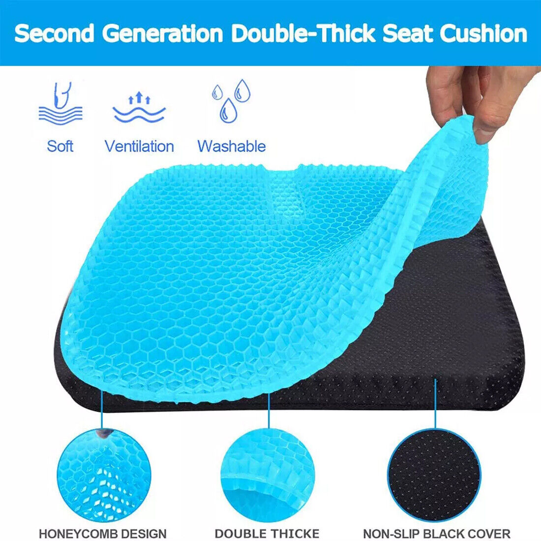 Cooling Honeycomb Breathable Gel Seat Cushion Double Thick Egg Sitting Pad Mat UK
