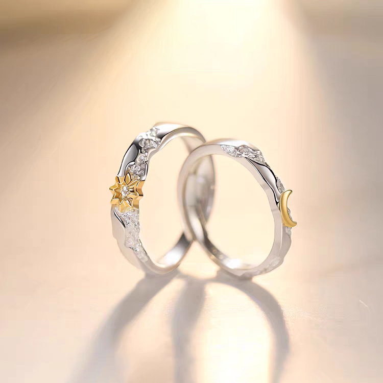 1 Pair 999 Sterling Silver Sun & Moon Couple Rings, Romantic Minimalist Promise Rings, Ideal Valentine's Day Gift For Lovers