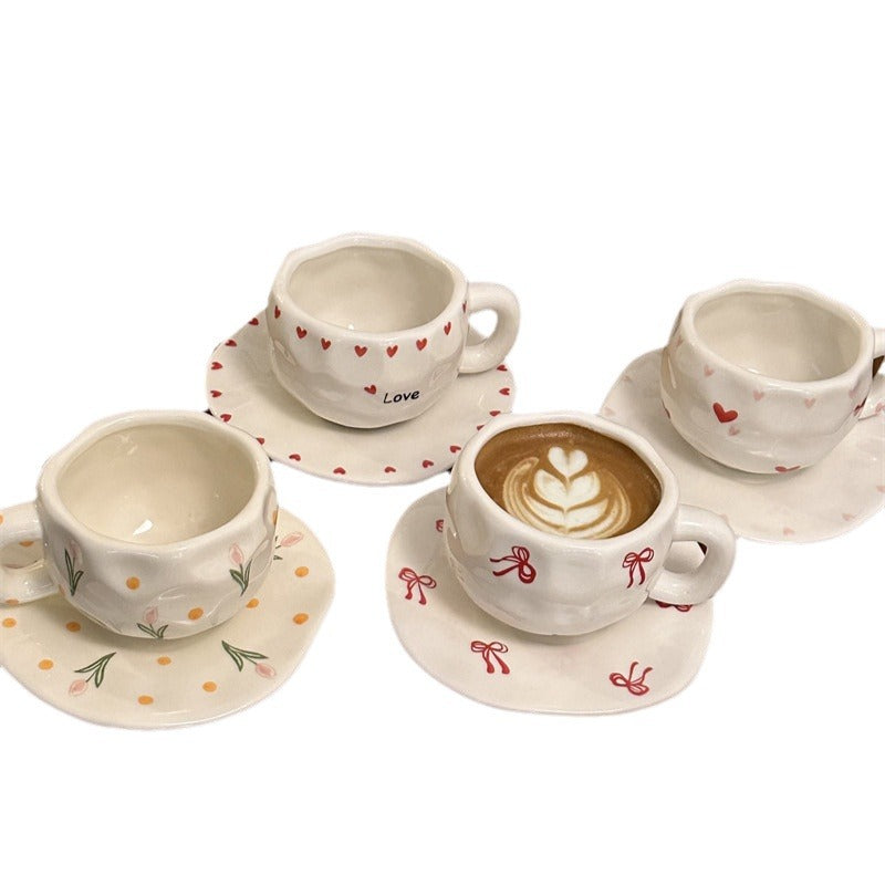 Korean Ins Style Retro Flower Ceramic Cup Dish