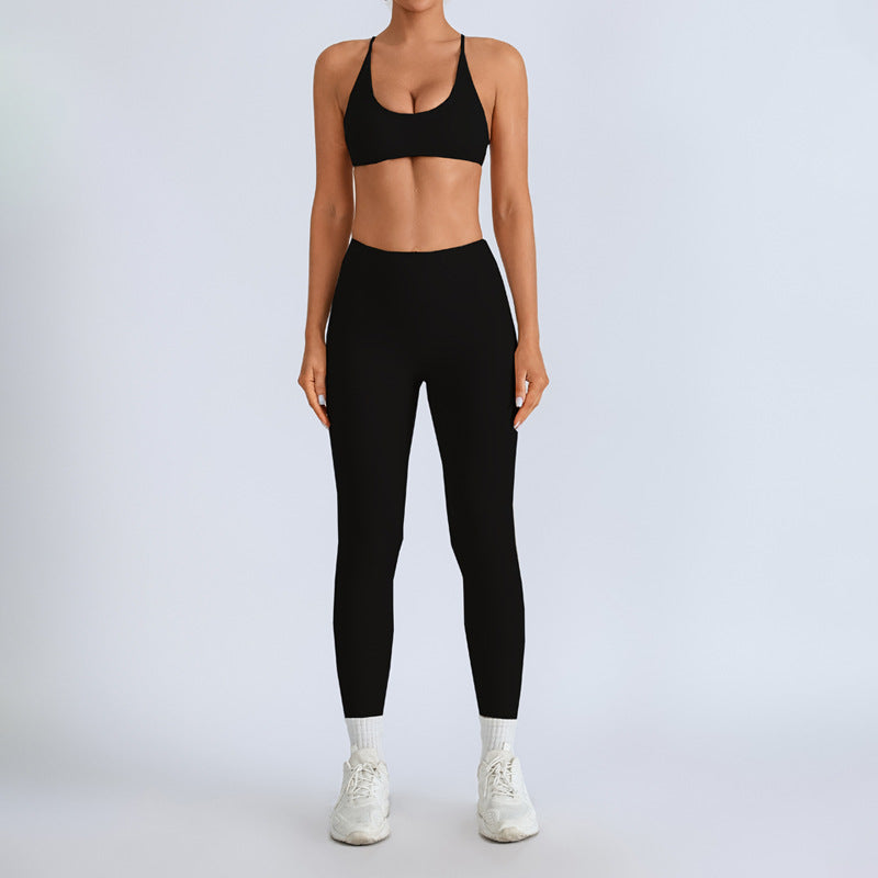 Beauty Back With Chest Pad Cross Spaghetti Strap Bra High Waist Fitness Pants
