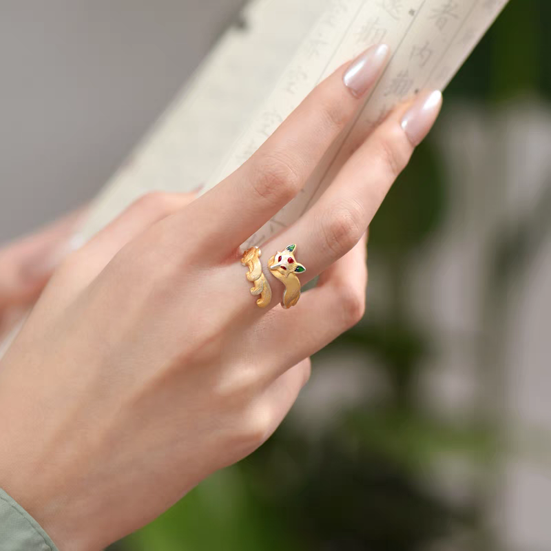 1pc 999.9 Sterling Silver Enamel Fox Open Ring, Retro Chinese Style, Perfect For Daily Wear & Valentine's Day Gift