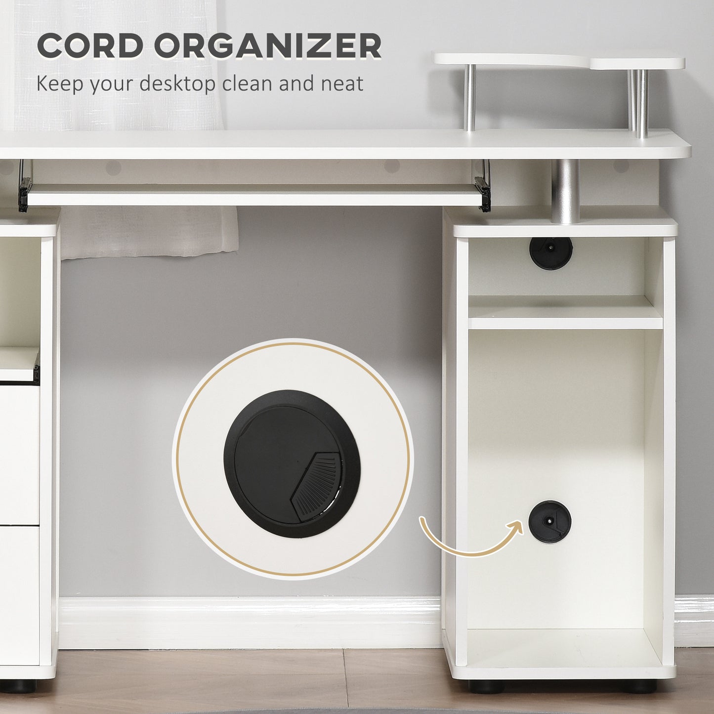 Computer Desk Office PC Table Workstation With Keyboard Tray, CPU Shelf, Drawers, Sliding Scanner Shelf, White