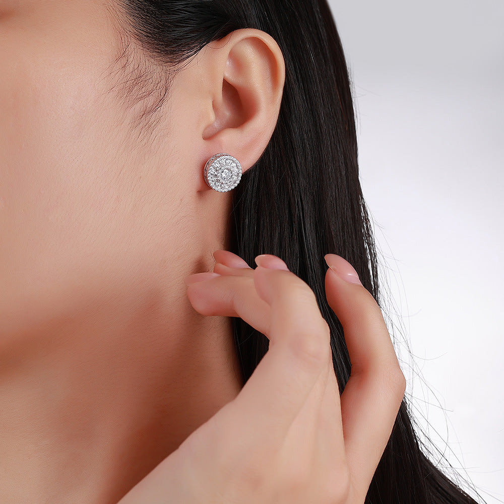 S925 Sterling Silver Round Halo Stud Earrings, 4mm D-VVS1 Moissanite, Platinum Plated 4.7g Women's Jewelry With Gift Box