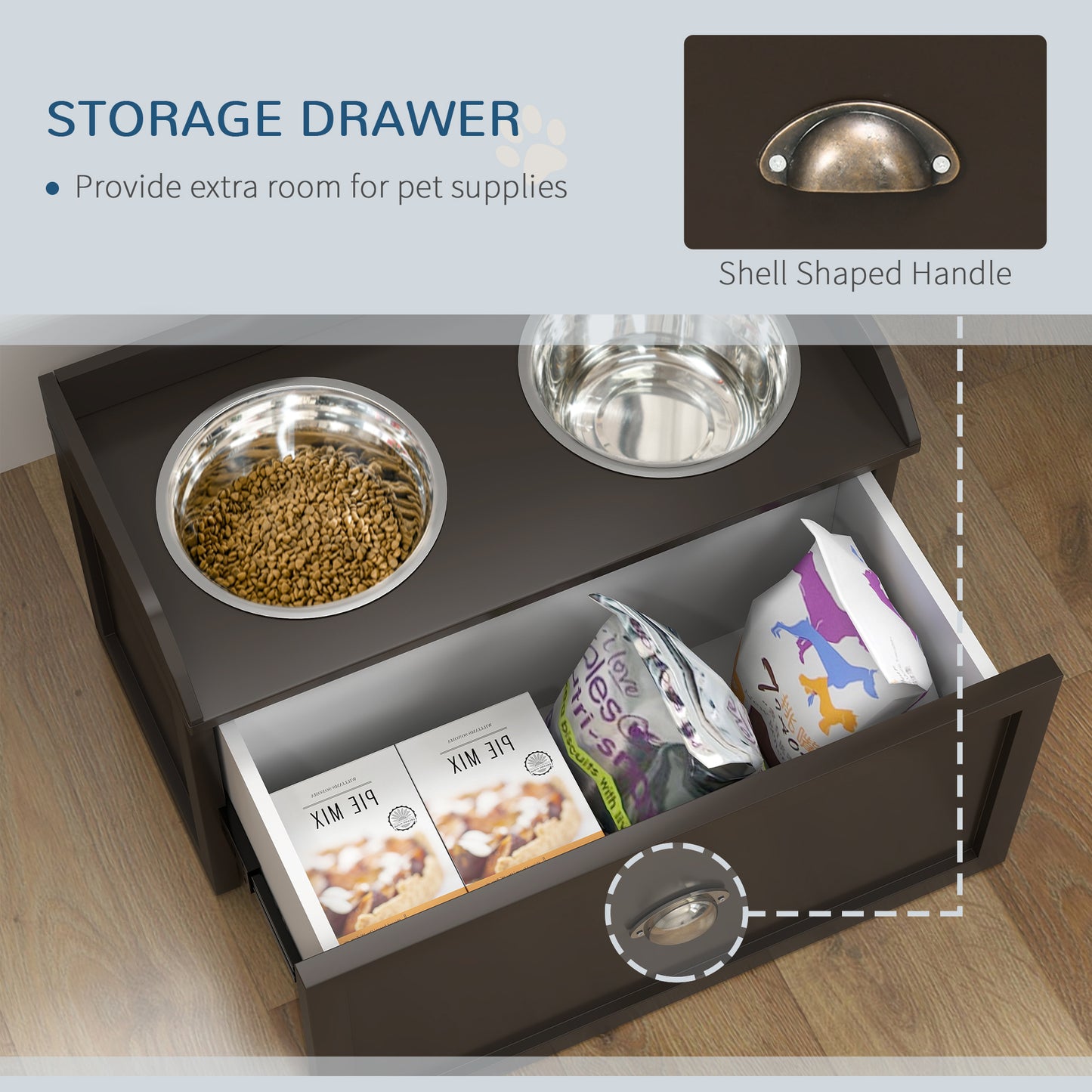 Pet Feeding Station Pet Dish Bowl Set With Storage, 2 Elevated Dog Bowls For Large Sized Dogs, Coffee