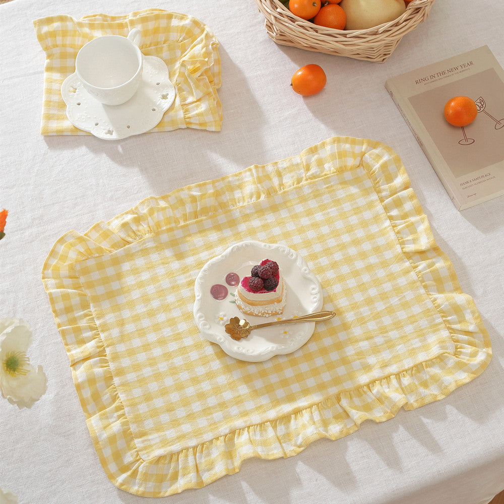 Napkin Tea Towel Ruffled Edge Simple Solid-Colored Fabric Western-Style Placemat