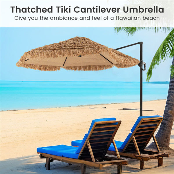 9.5ft Tropical-Style Outdoor Umbrella Natural Black - 2-Tier Vented, Sun Protection, Backyard Poolside Decor