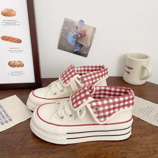 2025 New Korean Style Women's Platform Canvas Shoes, Two Ways To Wear, Summer Thin Breathable High-Top Casual Sneakers