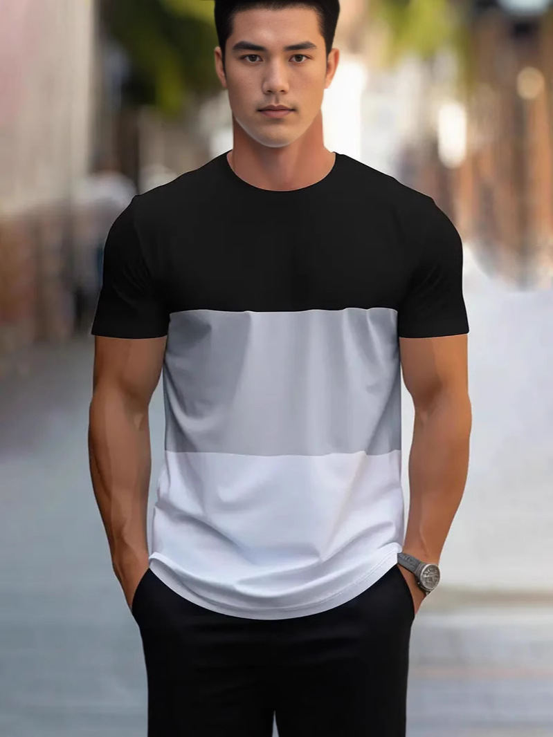 Mens Round-neck Loose-fitting Breathable Top For Sports And Fitness