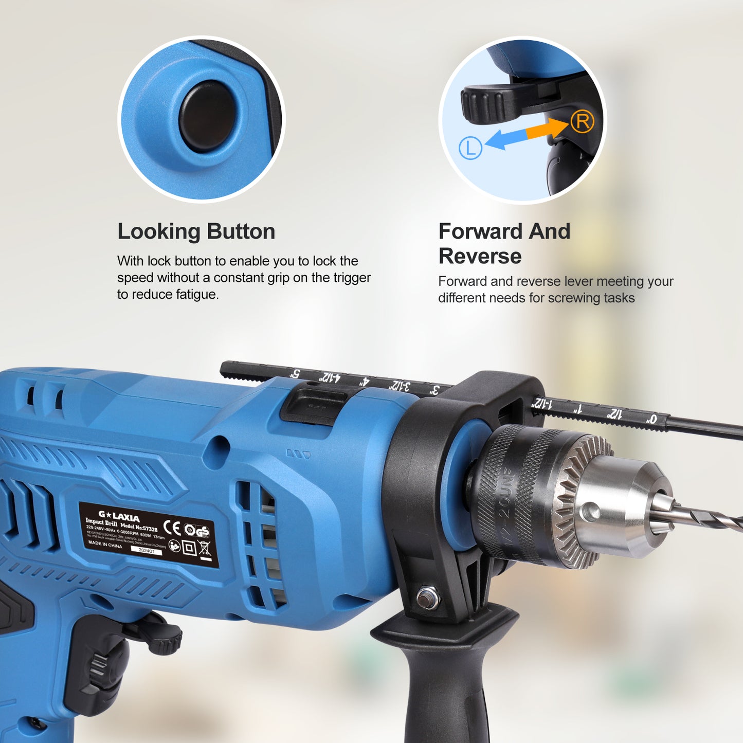 G LAXIA 550W Hammer Drill, Speed Variable 3000 RPM, 13mm  Chuck, Electric Hammer And Drill 2-in-1 ,Package Contains 105 Accessories