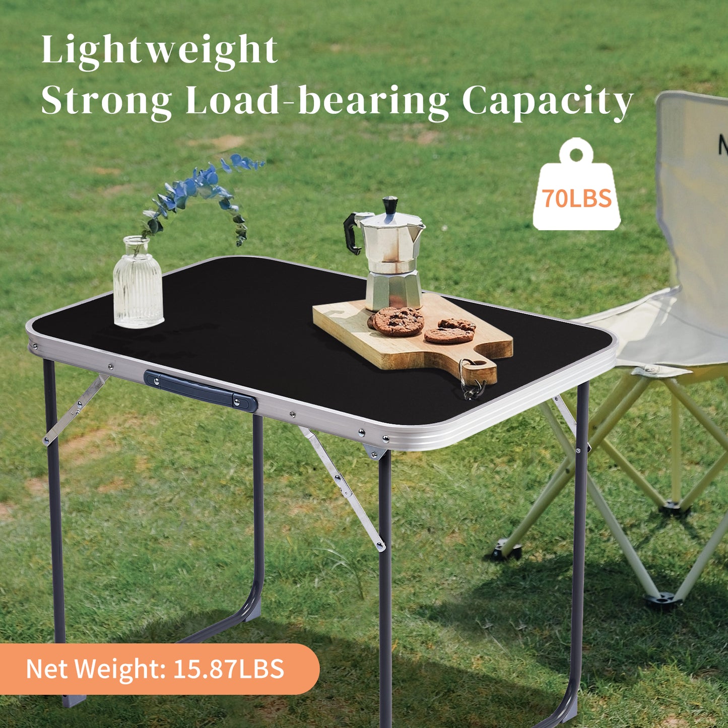 2.3ft  Portable Aluminum Folding Camping Table, Indoor Outdoor Lightweight Foldable Picnic Desk, 70-50cm Heavy Duty Small Fold Up Table