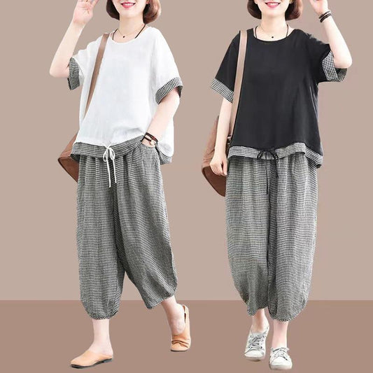 Korean-style Loose-fit Printed Short-sleeve Pants Set