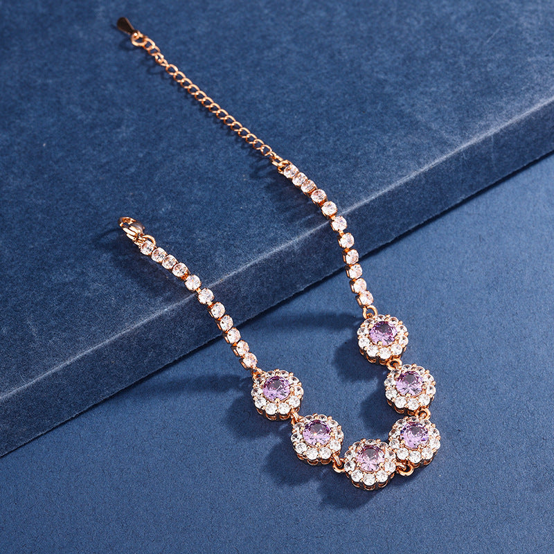 Purple Round Zircon Bracelet Sweet Cool Style Luxury Bangle Niche Exquisite Premium Wrist Jewelry For Women