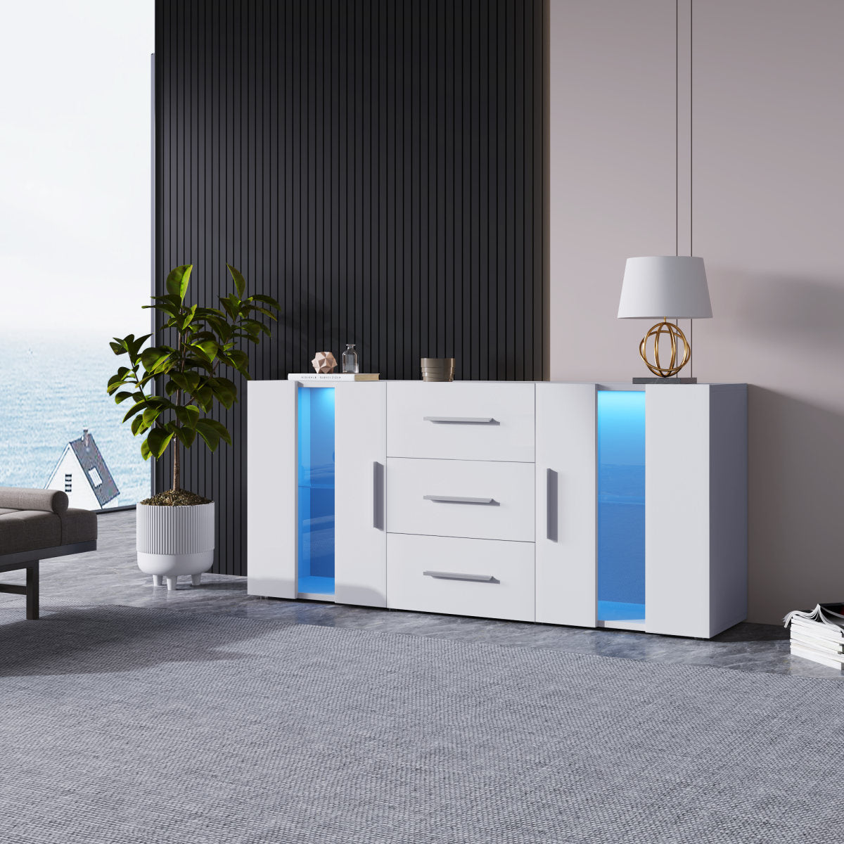 Sideboard Dresser Credenza Standing Cabinet Storage Cabinet Cabinet Unit TV Cabinet, Lowboard, With LED Lights For Dining Room Living Room, 140x35x70c