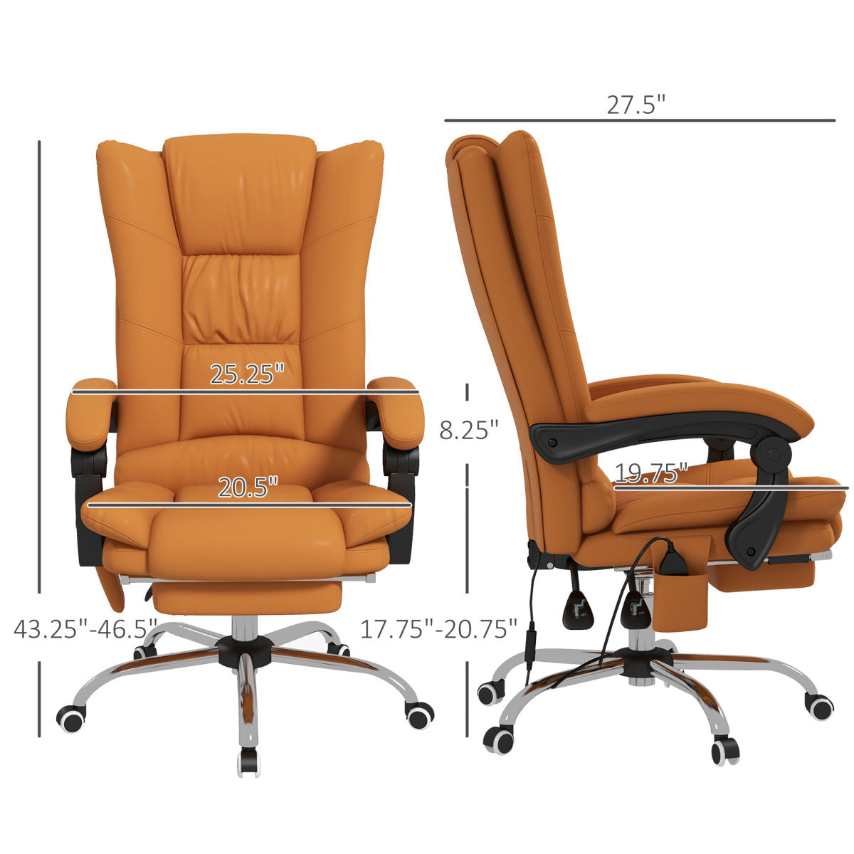 PU Leather Executive Massage Office Chair with 4 Vibration, Reclining w/ Adjustable Height, Swivel Wheels, Light Brown
