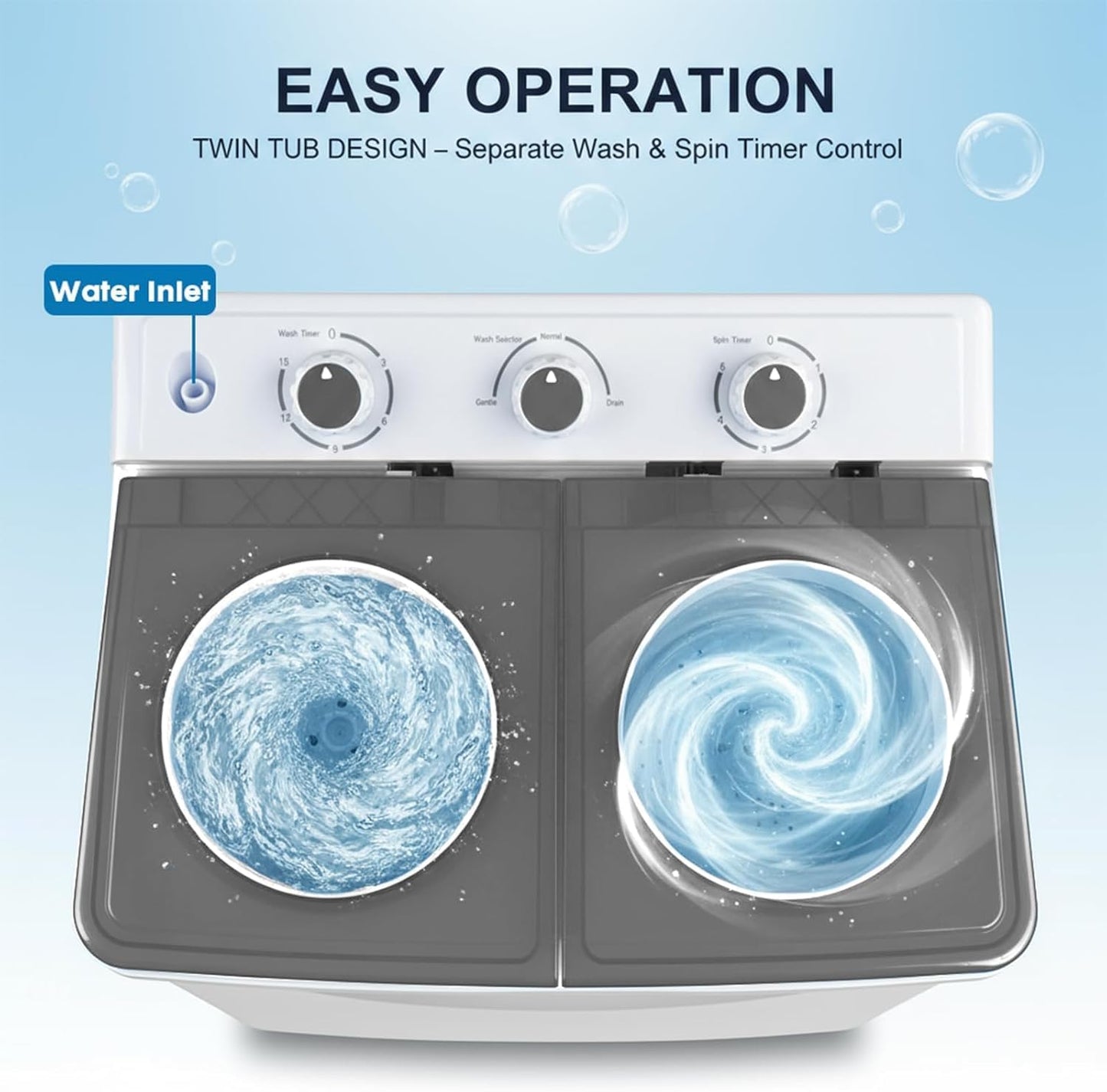 14lbs Portable Washing Machine With 9.5lbs Wash And 4.5lbs Spin, Twin Tub Washer Compact Machine With Drain Pump, Mini Portable Washer For Home, Camping, RVs, And Small Spaces, Grey